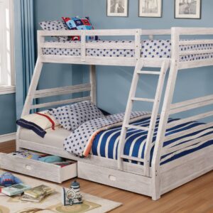 Twin/Full Bunk Bed w/ 2 Drawers, Wire-brushed White