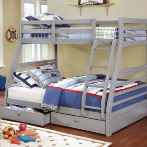 **Oversize** Twin/Full Bunk Bed w/ 2 Drawers, Rail, Ladder, Slats