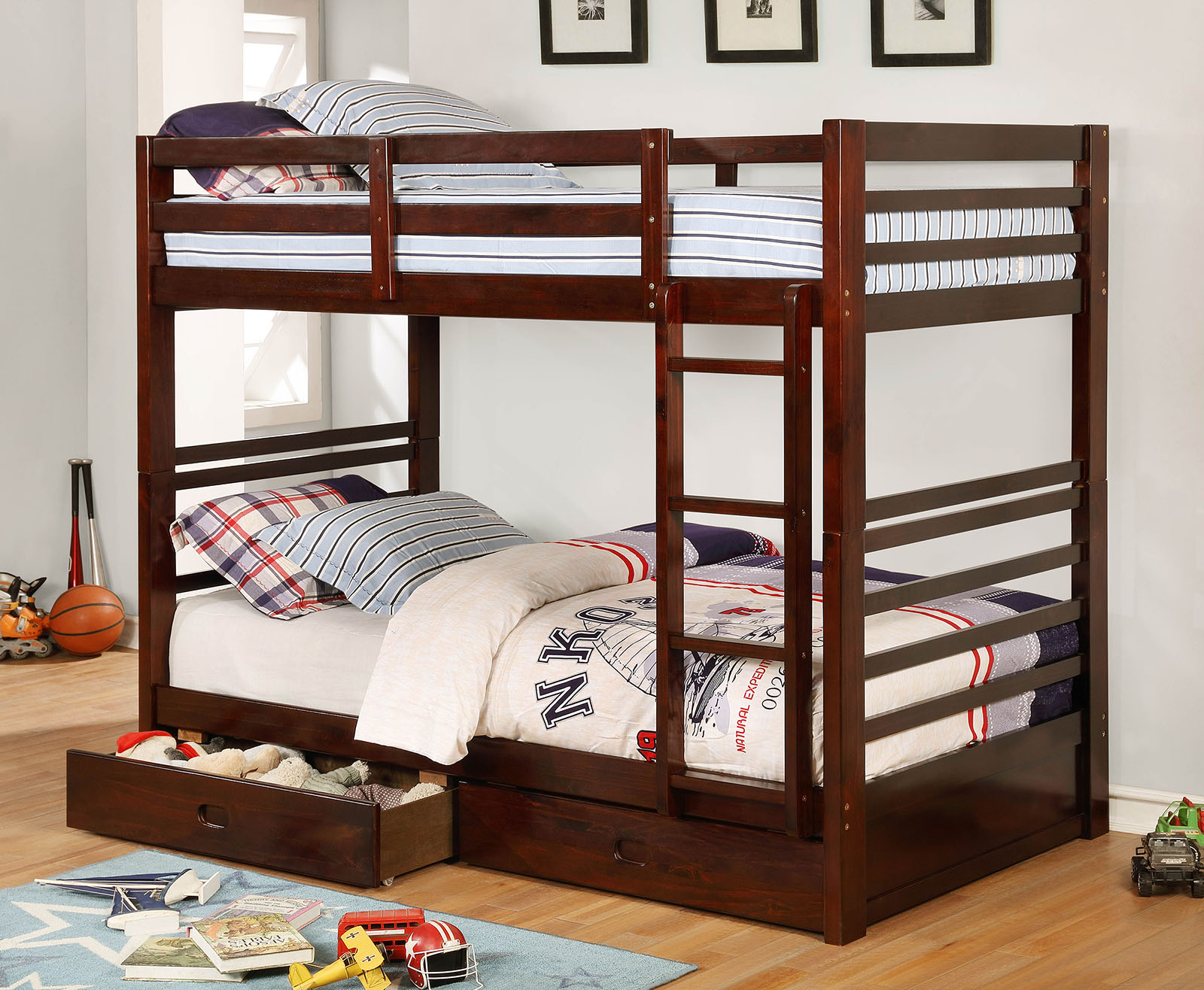 Twin/Twin Bunk Bed -2 Pc. Drawers, Dark Walnut