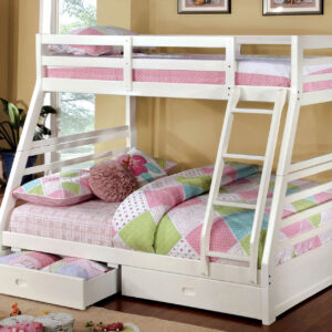 Twin/Full Bunk Bed w/ 2 Drawers, White