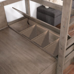 Twin/Workstation Loft Bed-Rails, Guardrail, Ladder, Warm Gray