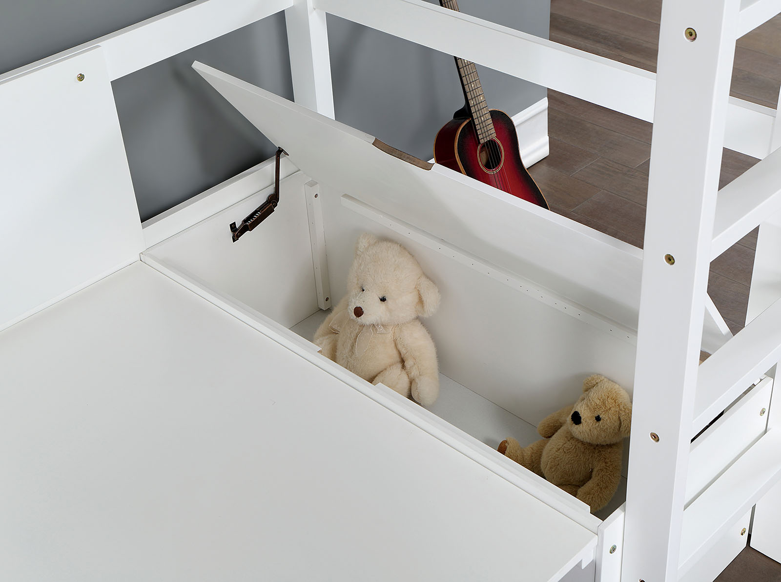 Twin Workstation Loft Bed - Rails, Guardrail, Ladder