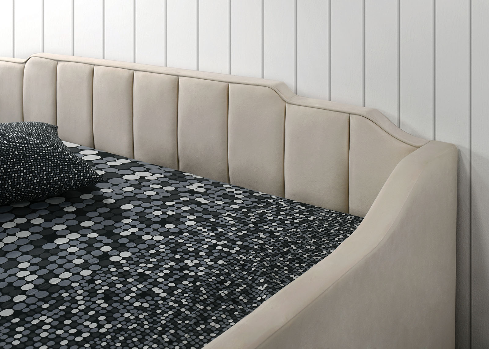Upholstered Twin Daybed - Daybed Back, Rails, Trundle Bed w/ 7Pcs Slats