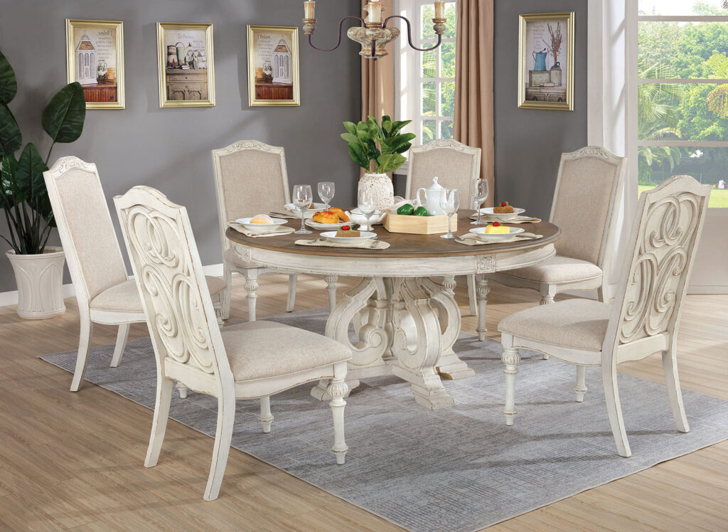 Arcadia Round Dining Table, Antique White