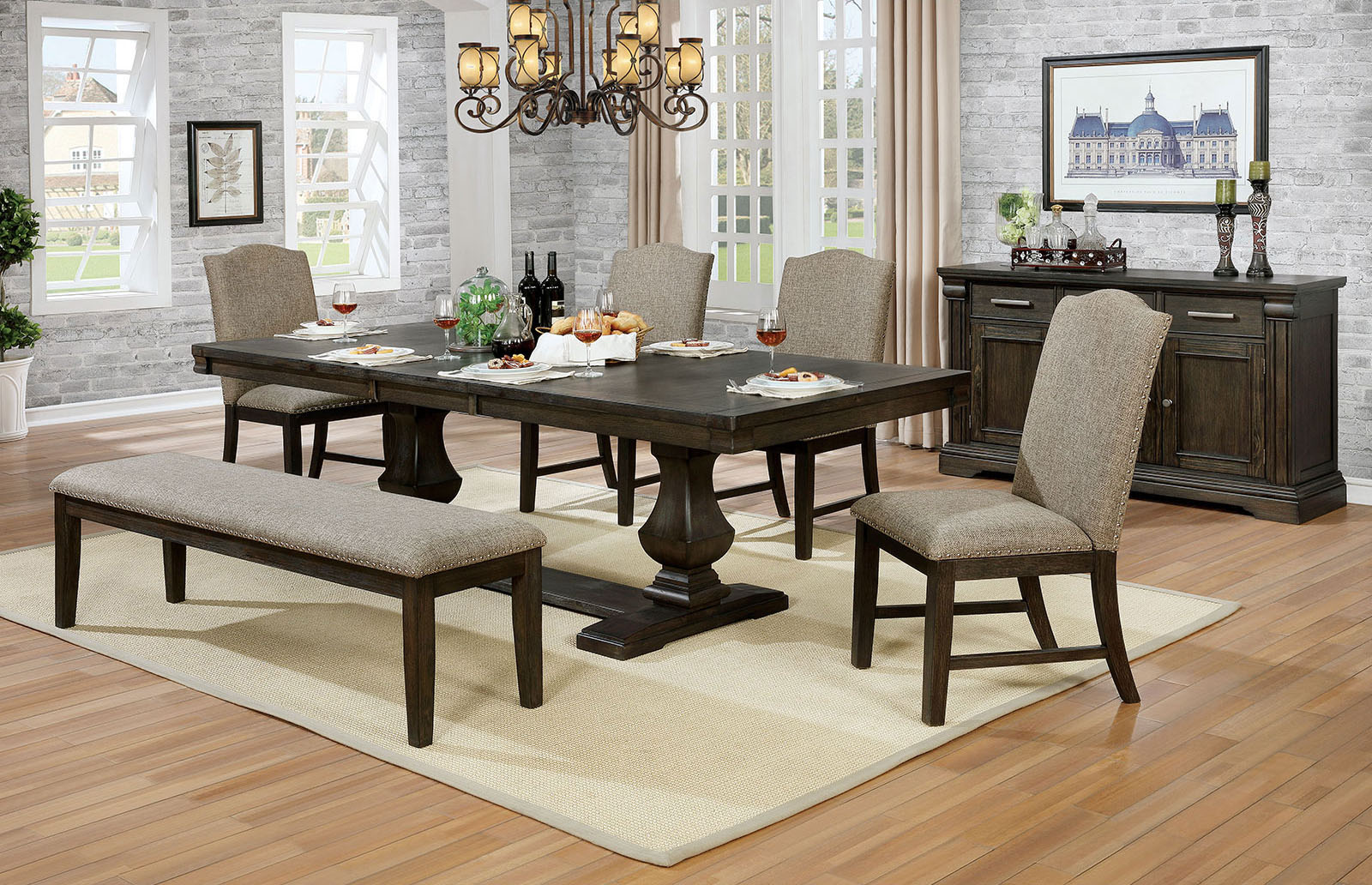 Dining Table w/ 1X18" Leaf, Top, Connecting Rod,Base