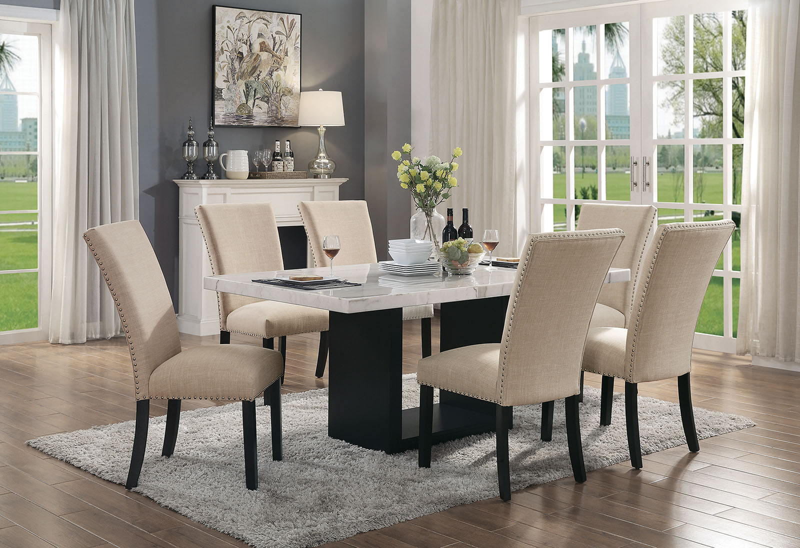 Dining Table With Genuine Marble Top - Top