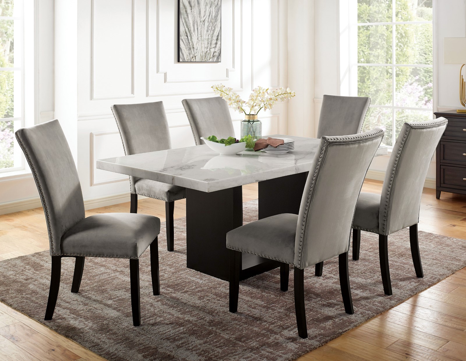 Dining Table With Genuine Marble Top - Top