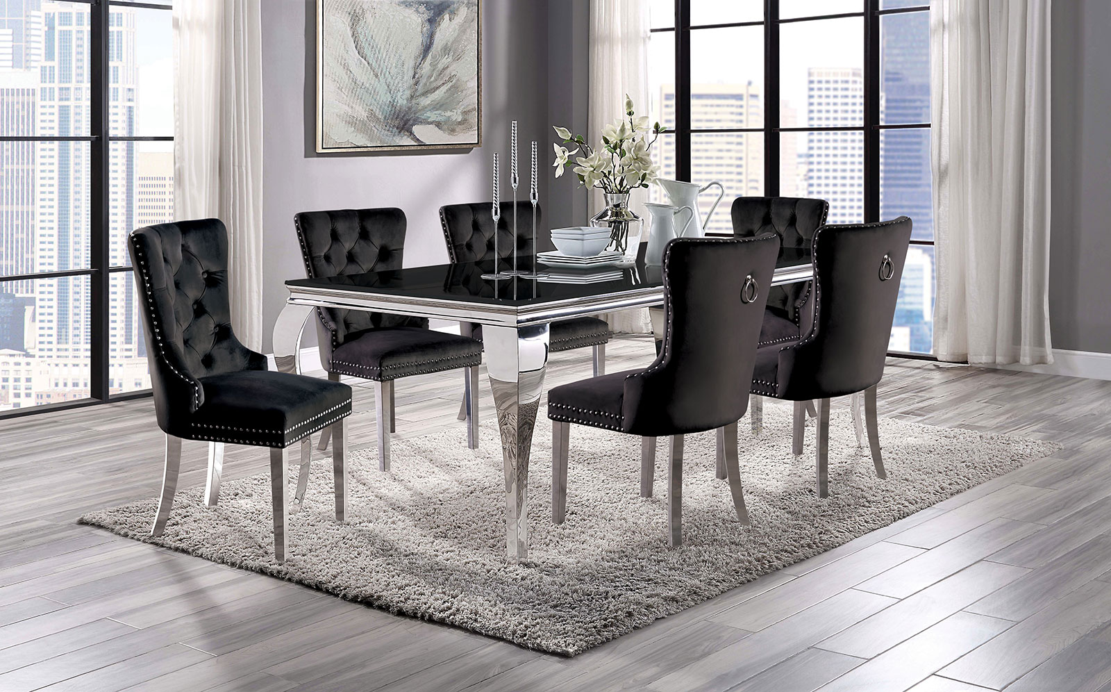 Dining table 12mm beveled tempered glass top