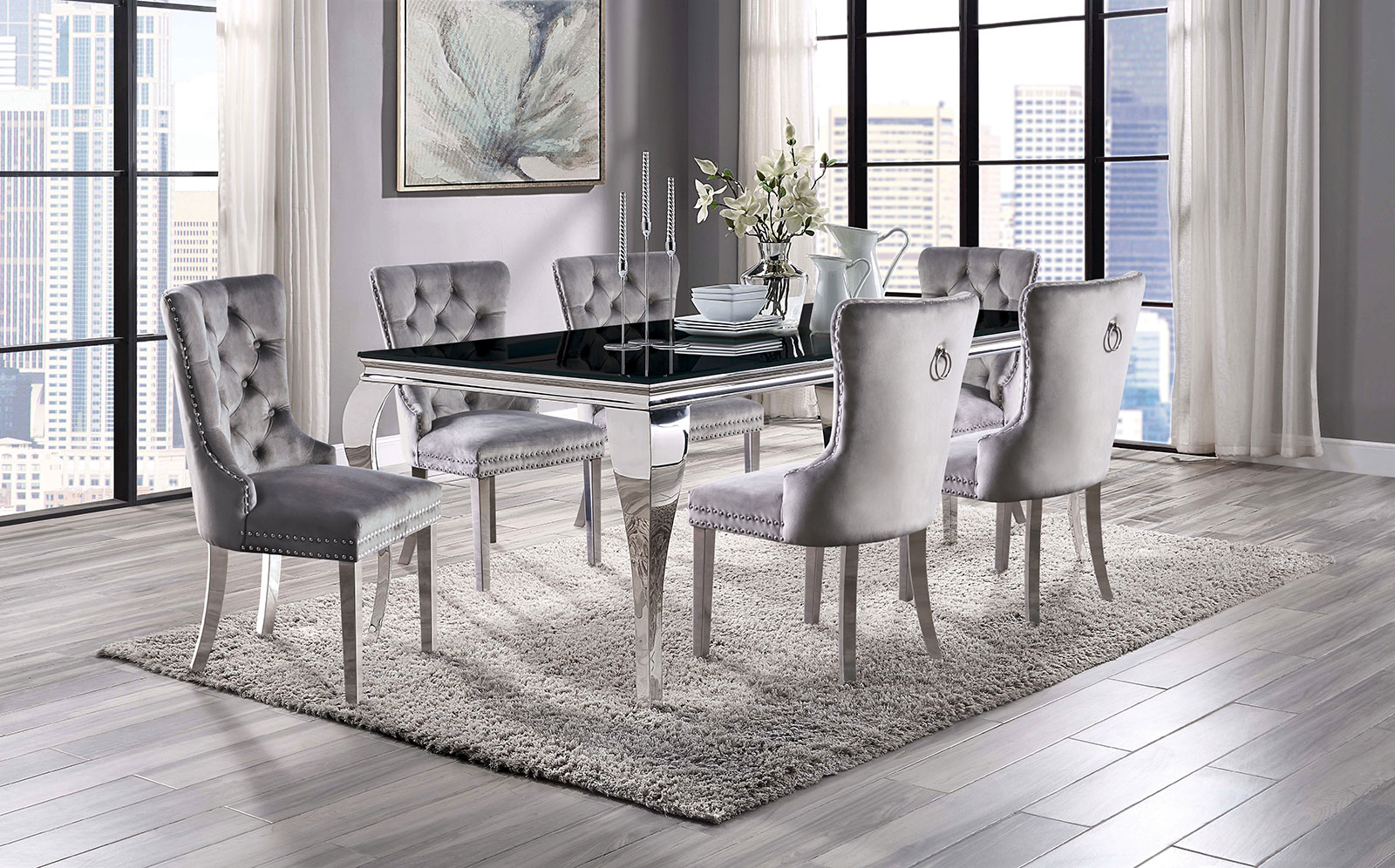 Dining table 12mm beveled tempered glass top