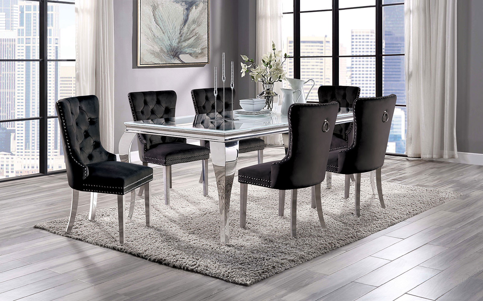 Dining table 12mm beveled tempered glass top