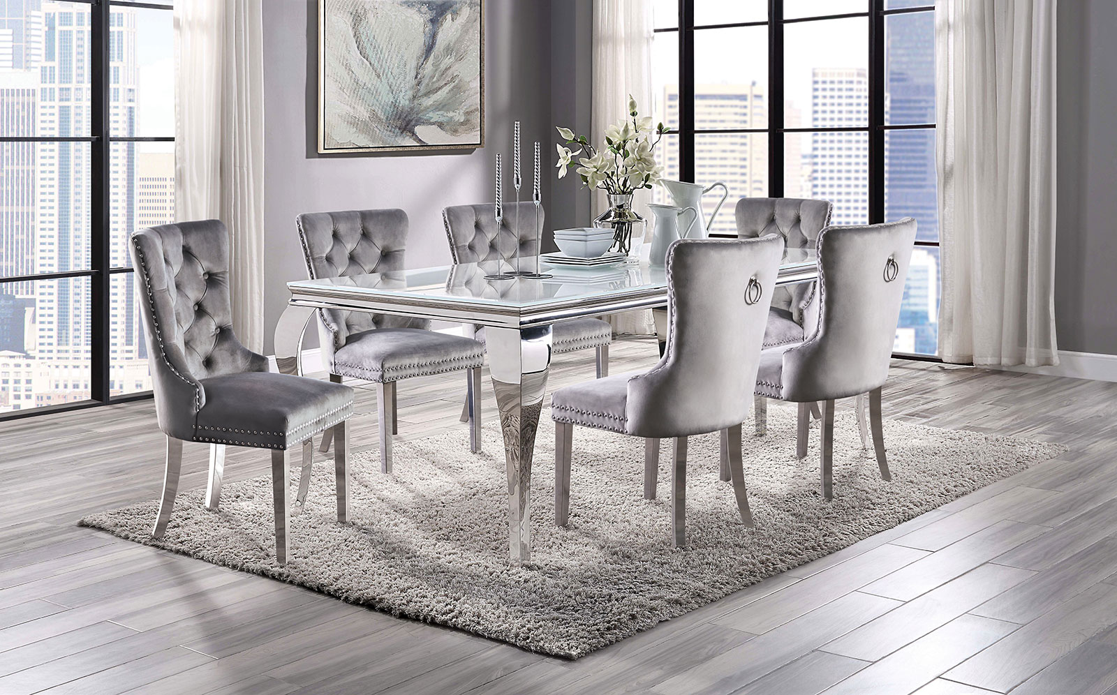 Dining table 12mm beveled tempered glass top
