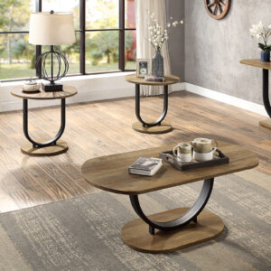 2 Pc. Coffee Table Set (1C+2E), Rustic Oak/Sand Black
