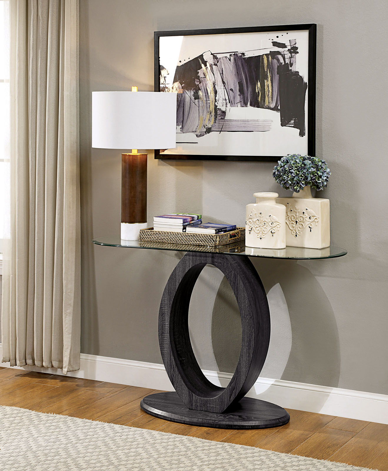 Sofa Table, 8 mm Beveled Clear Tempered Glass & Bottom Board