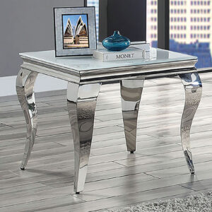 End table 10mm beveled tempered glass top, White