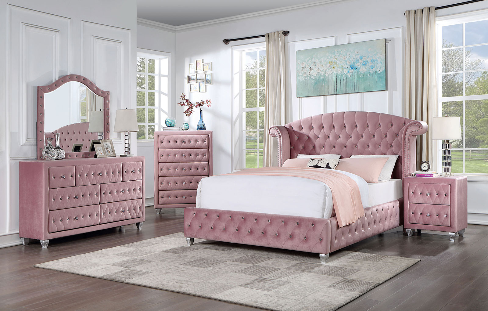 Upholstered Full Bed FB, Rails, 4Pcs Slats