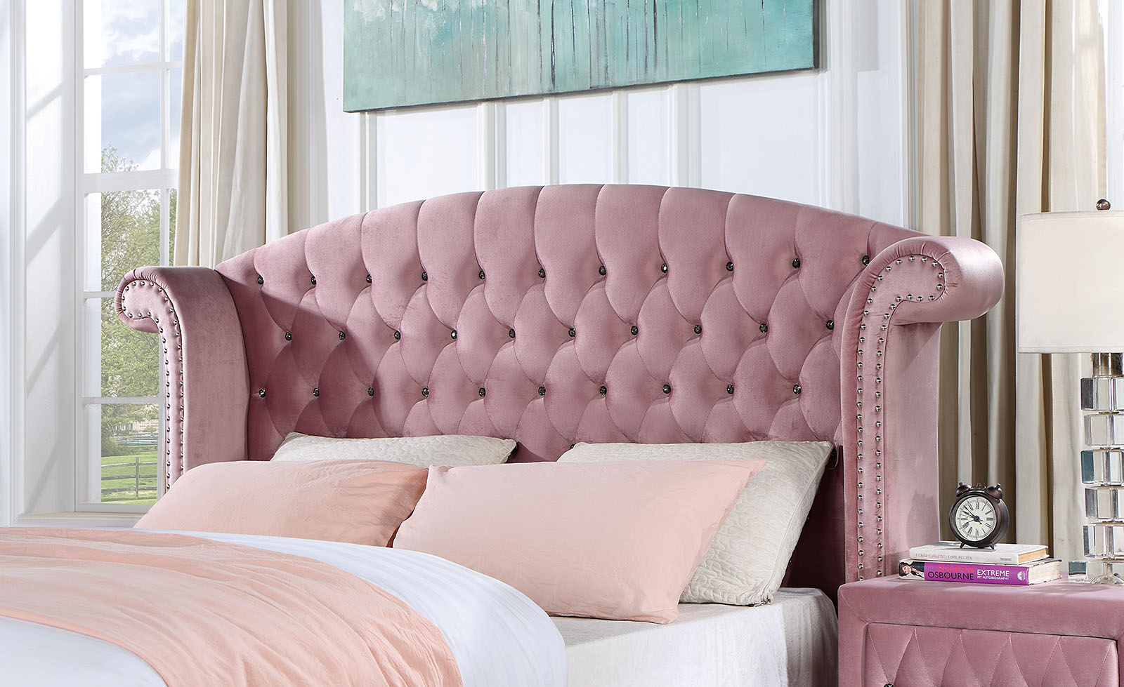 Upholstered Full Bed FB, Rails, 4Pcs Slats