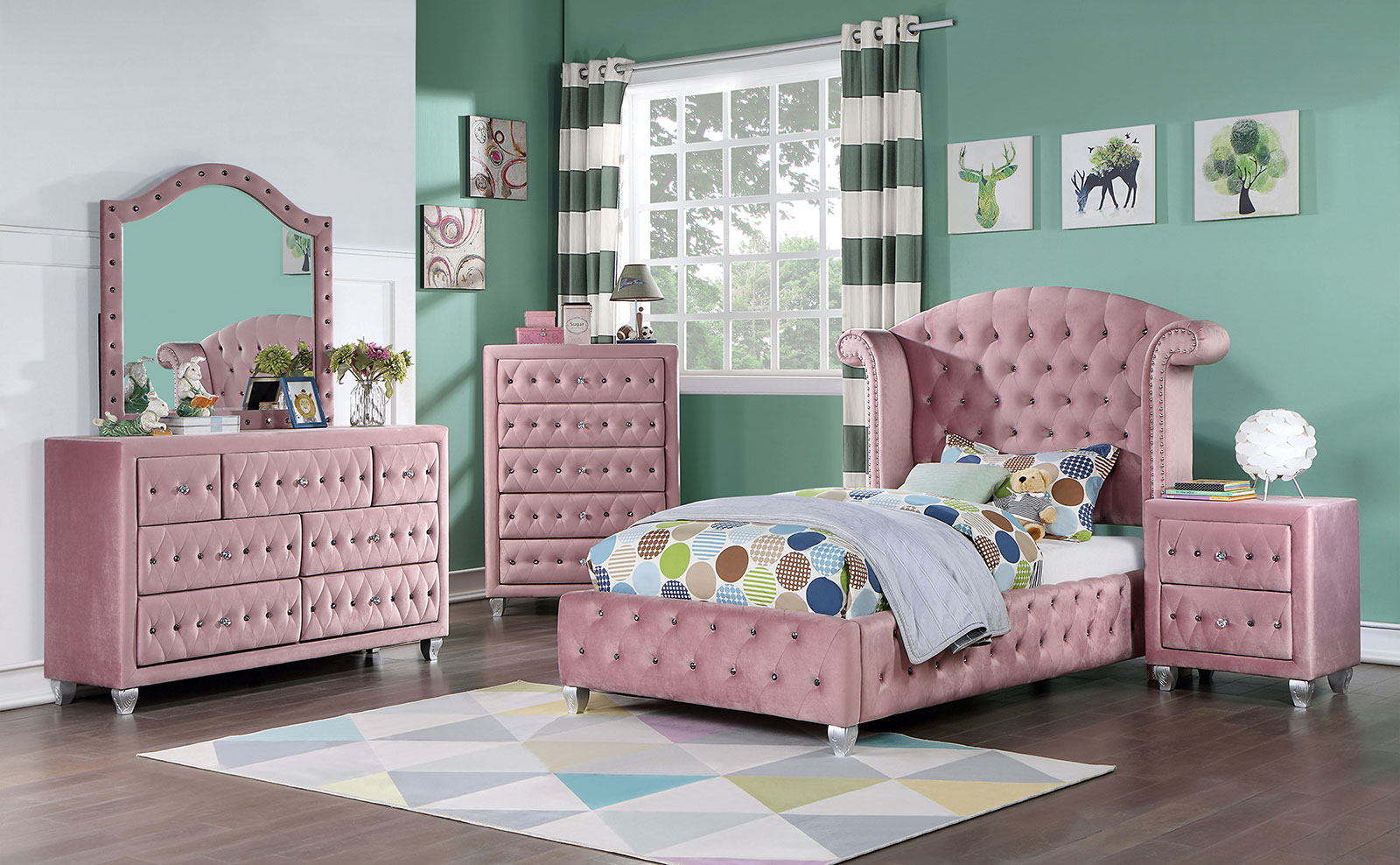 Upholstered Full Bed FB, Rails, 4Pcs Slats