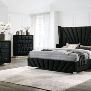Upholstered Eastern king size bed HB wings