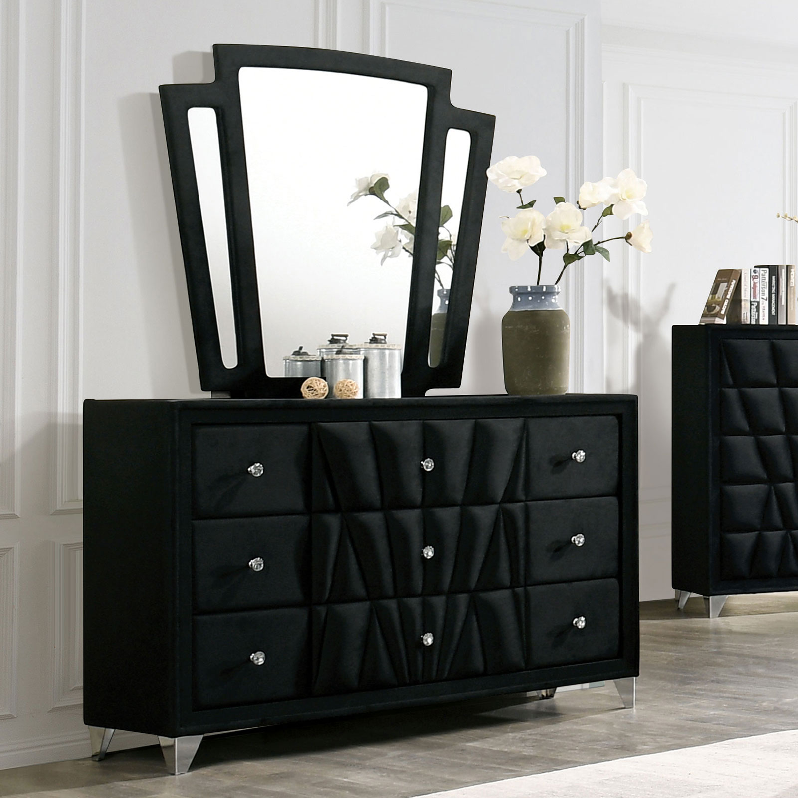 Upholstered Cal king size bed HB wings