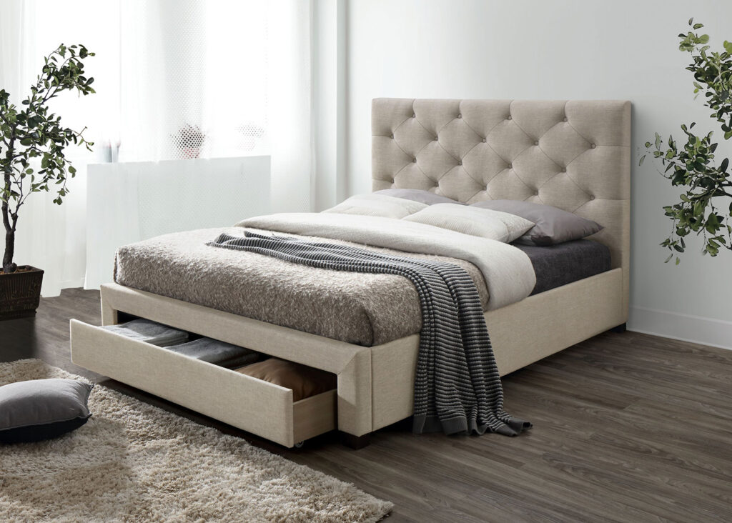 E.King Bed, Beige