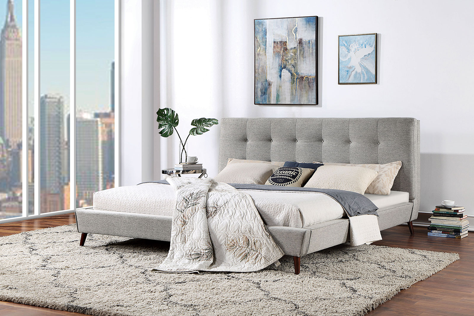 Upholstered Full Bed FB, 13Pcs Slats