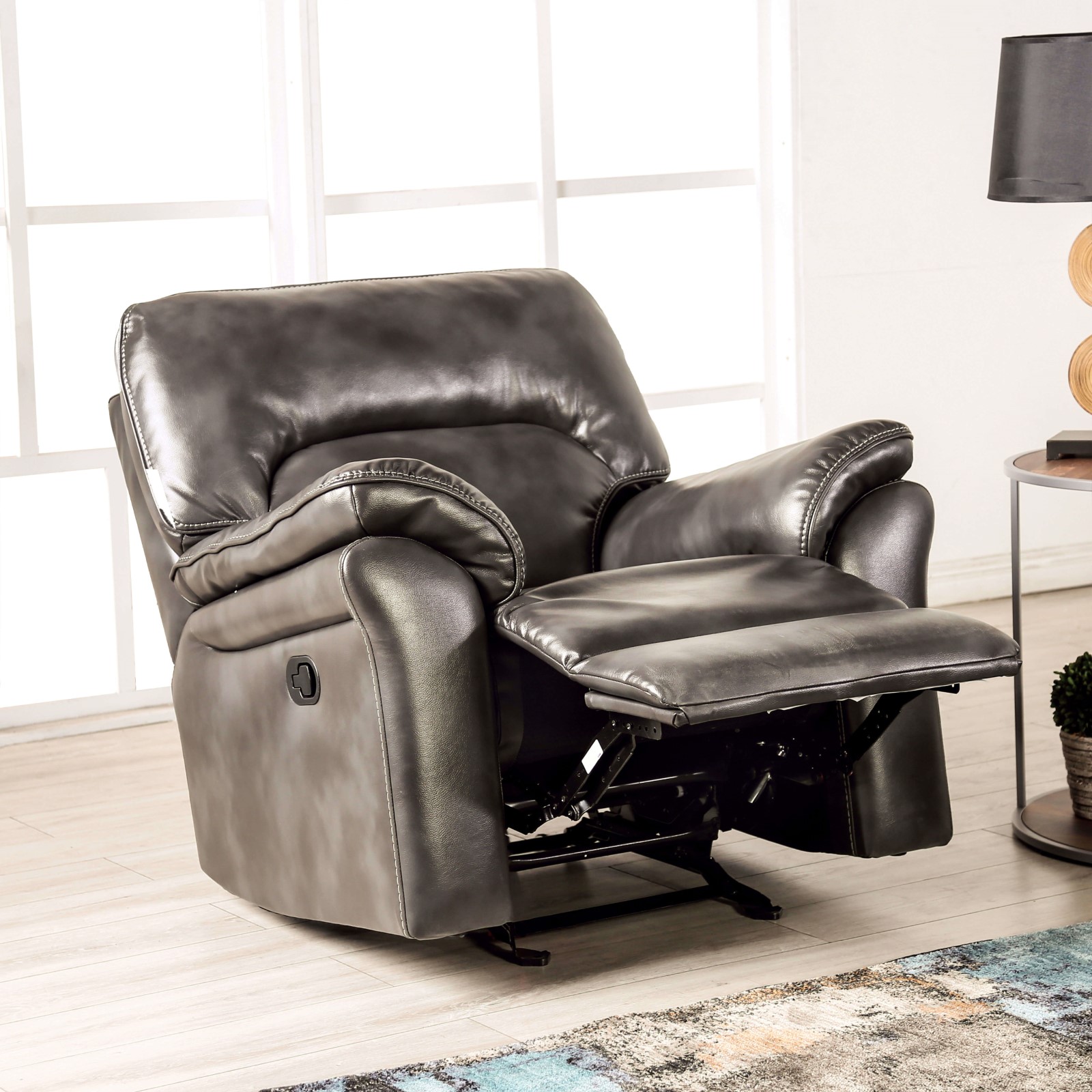 Glider Recliner, Dark Gray Leatherette