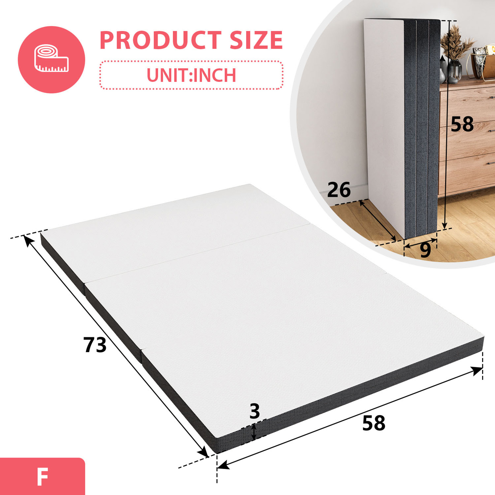 3" Queen Tri-Fold Memory Foam Topper