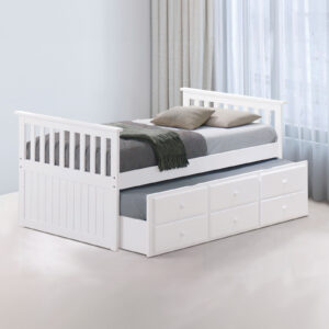Twin Captain Bed w/ Trundle, White