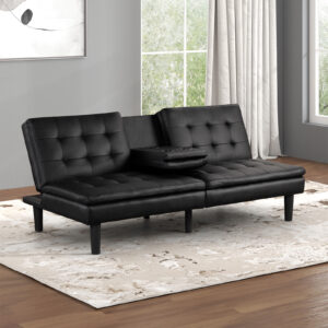 Futon Sofa Bed w/ Drop Down Table, Black