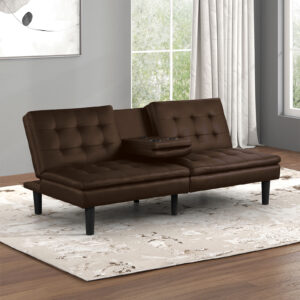 Futon Sofa Bed w/ Drop Down Table, Brown