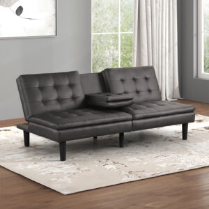 Futon Sofa Bed w/ Drop Down Table, Gray