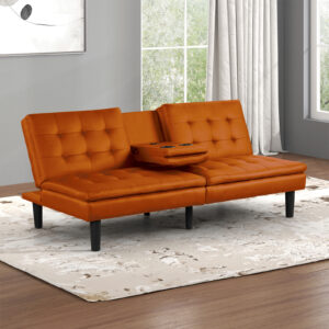 Futon Sofa Bed w/ Drop Down Table, Orange