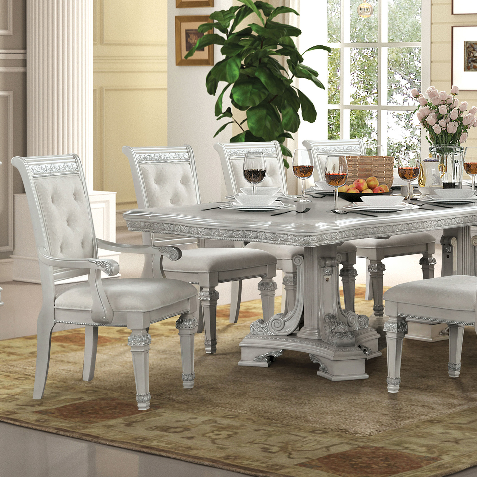 8 Pc. Dining Table Set (2AC+6SC)
