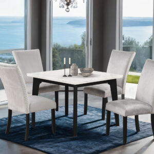 Square Dining Table w/ Marble Top, Black/White