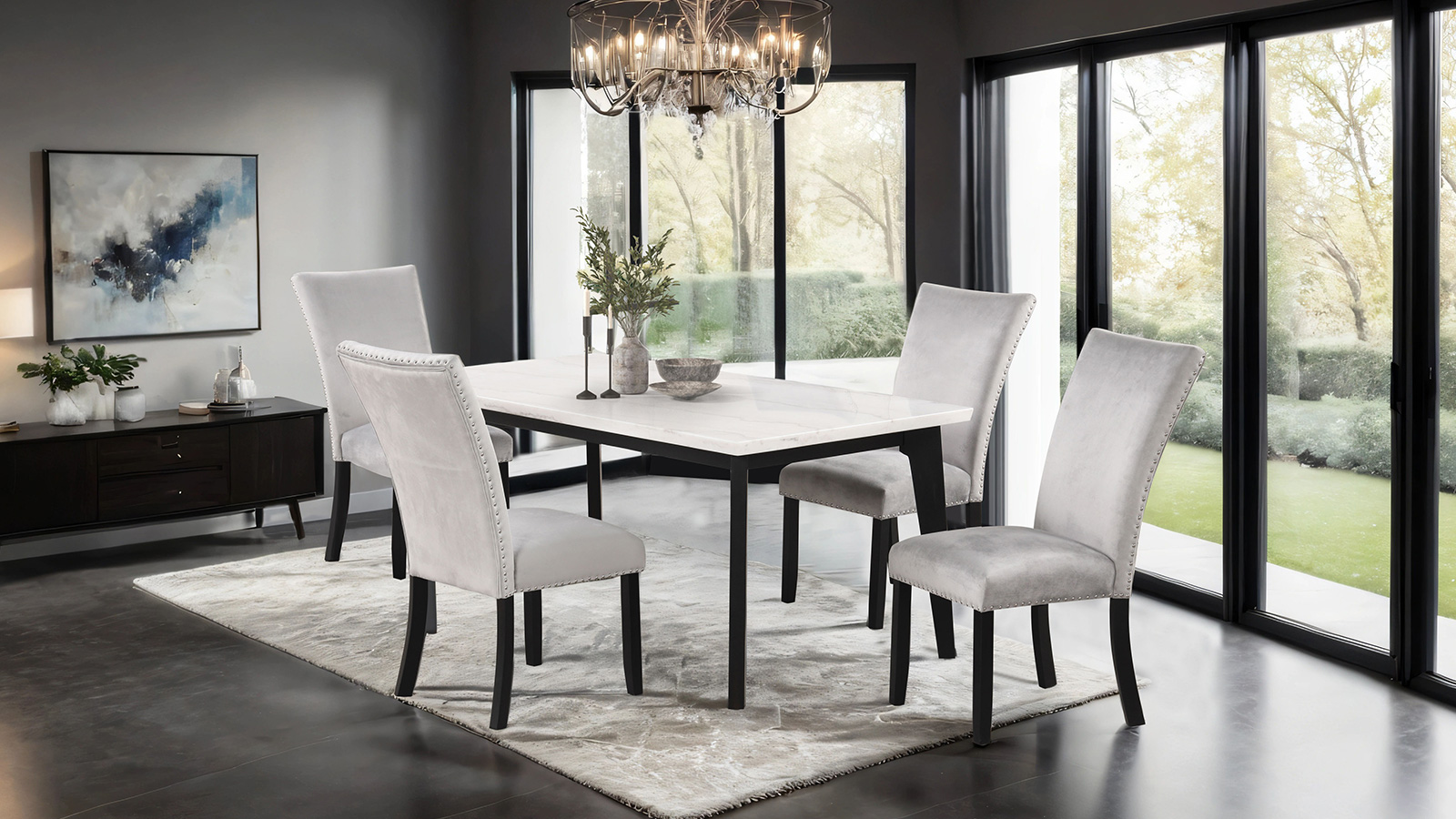 Rect Dining Table Marble Top