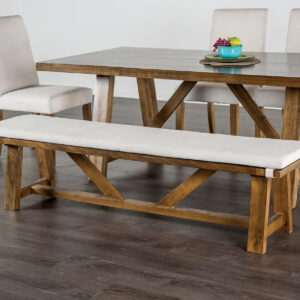 Bench w/ Cushion, Brown/White