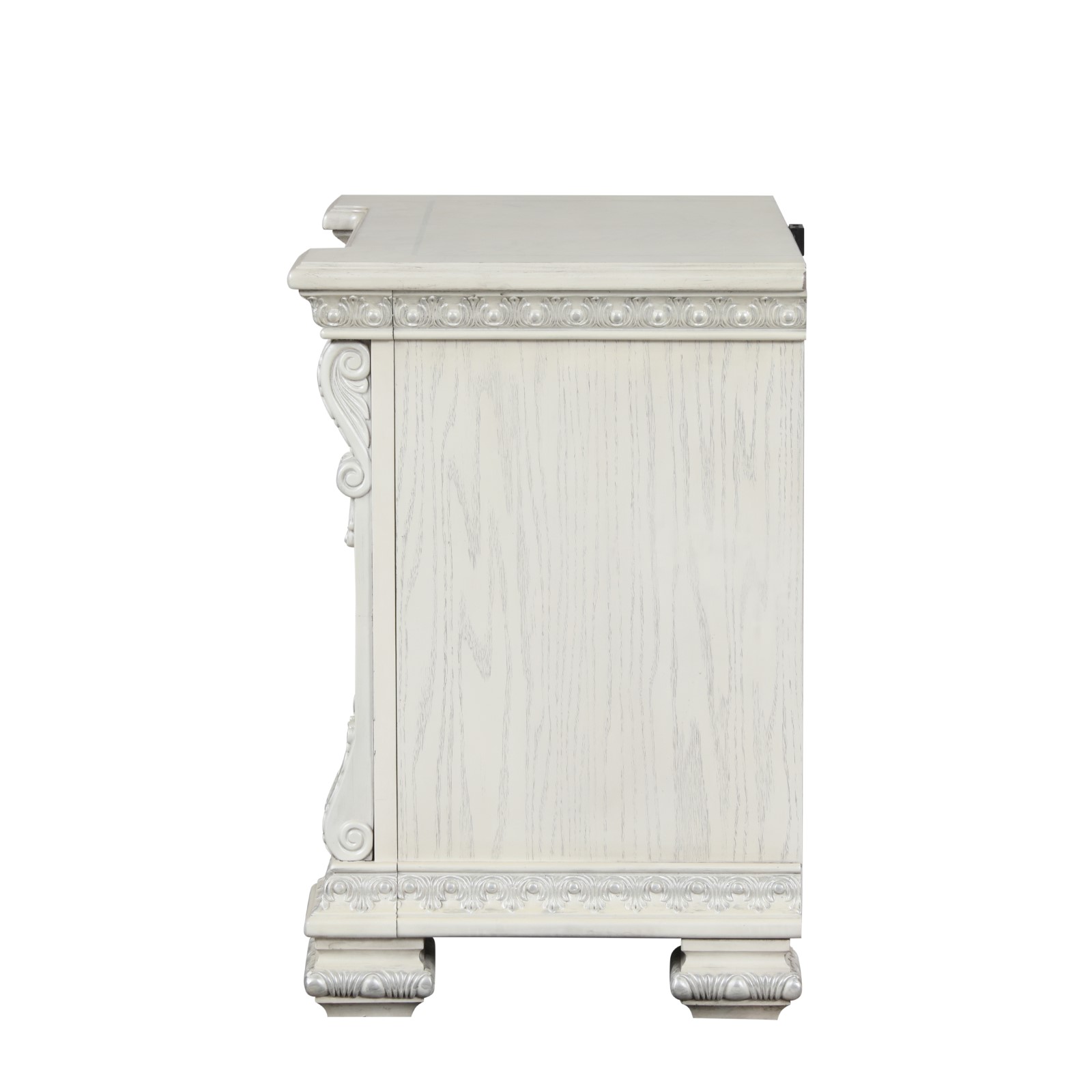 Nightstand w/ Hidden Drawer USB A-C, Wire Brushed White