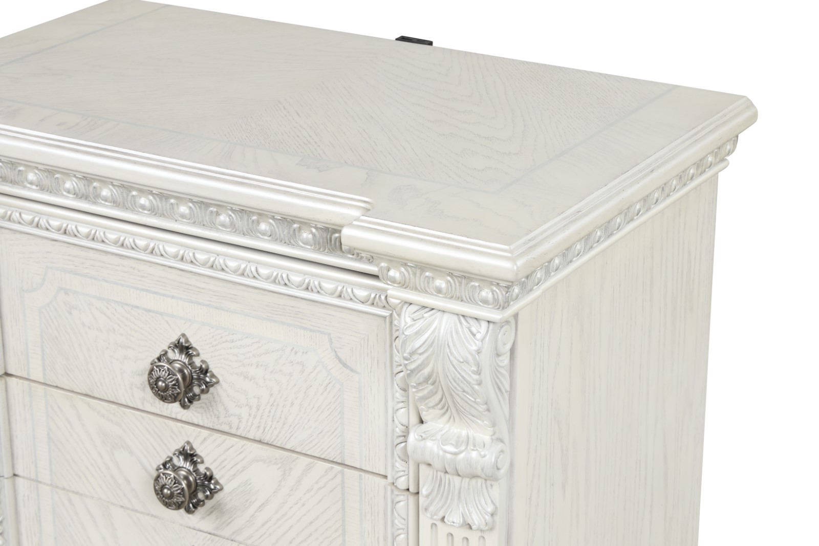 Nightstand w/ Hidden Drawer USB A-C, Wire Brushed White