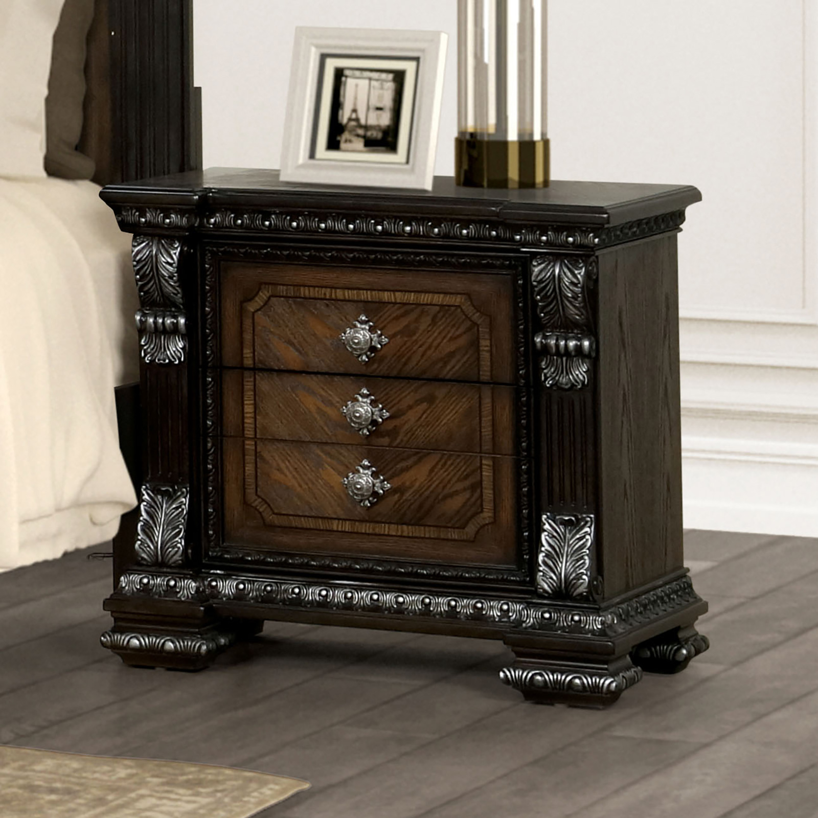 Nightstand w/ Hidden Drawer USB A-C, Espresso