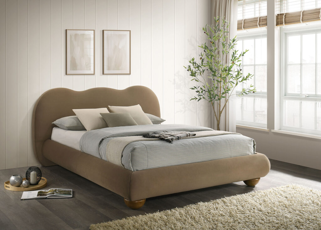 E.King Bed, Brown Velvet