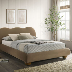 E.King Bed, Brown Velvet