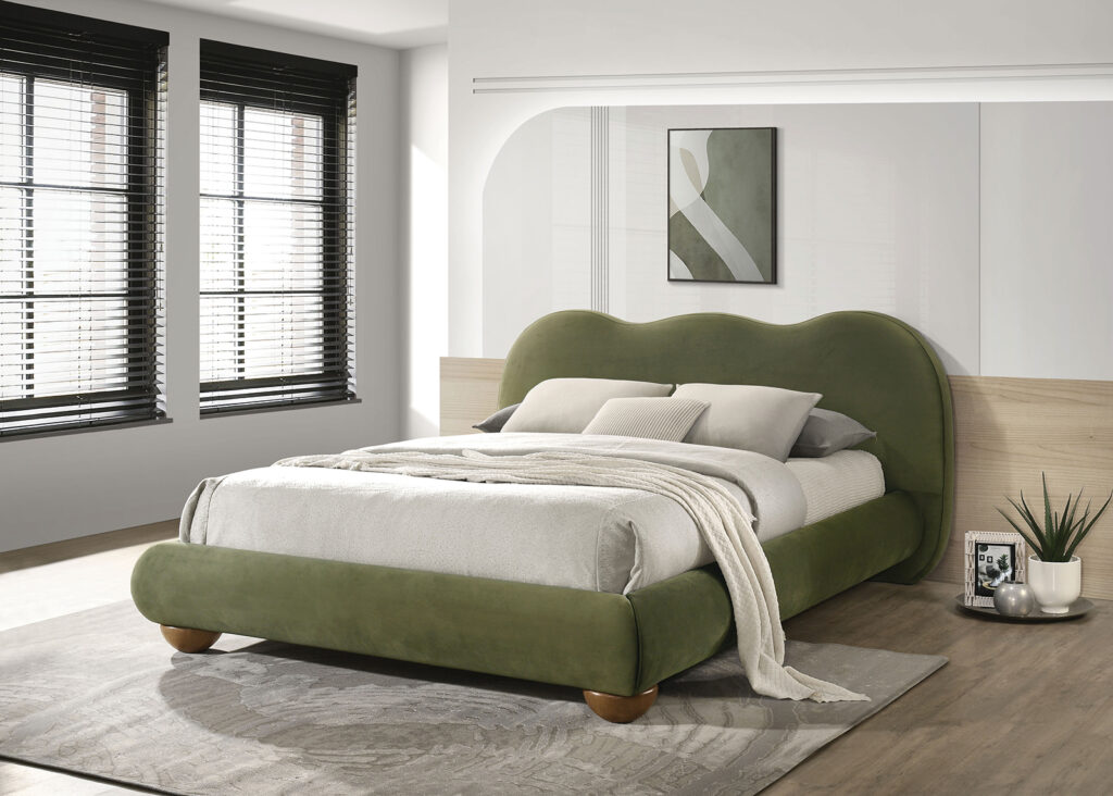 Queen Bed, Olive Green Velvet