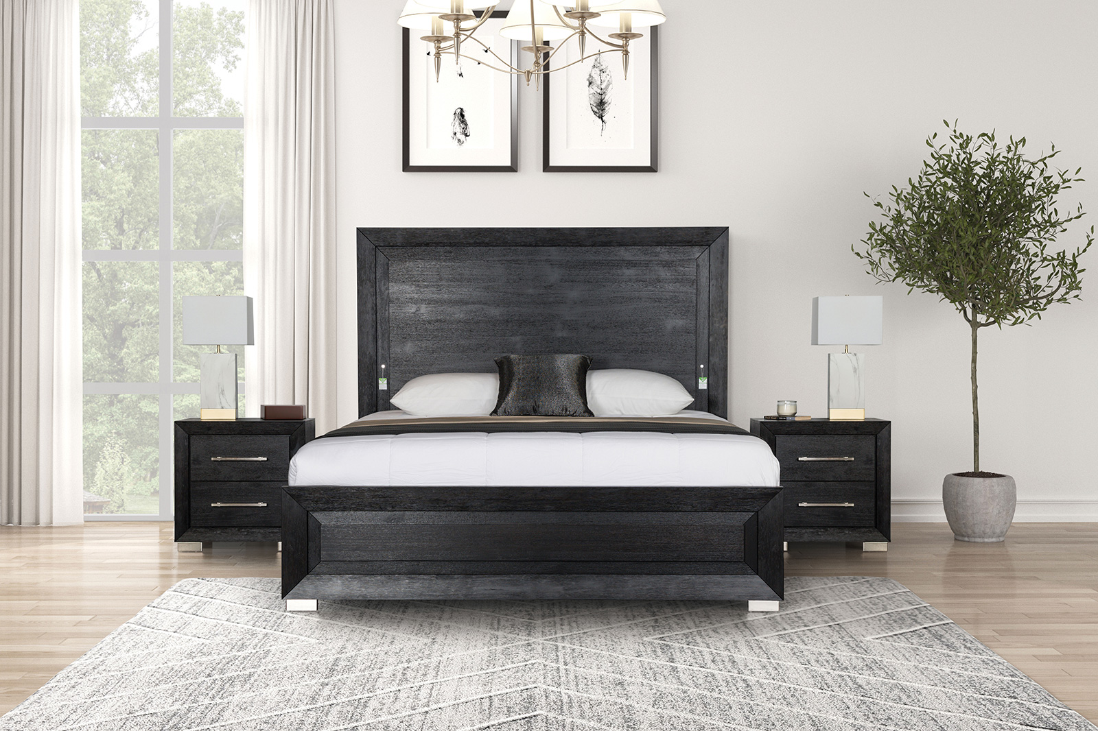 EK/CK King HB w/ LED Strip, Black