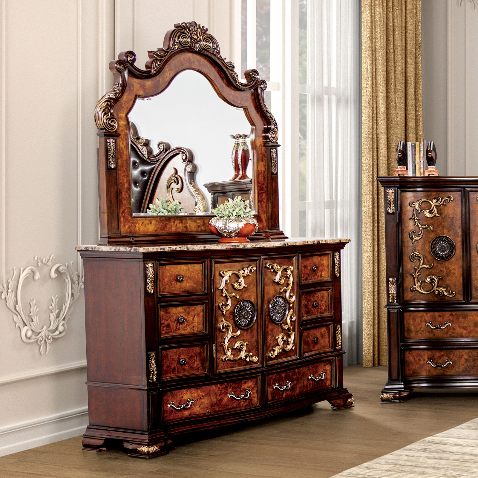 Queen Bed, Dark Cherry/Oak