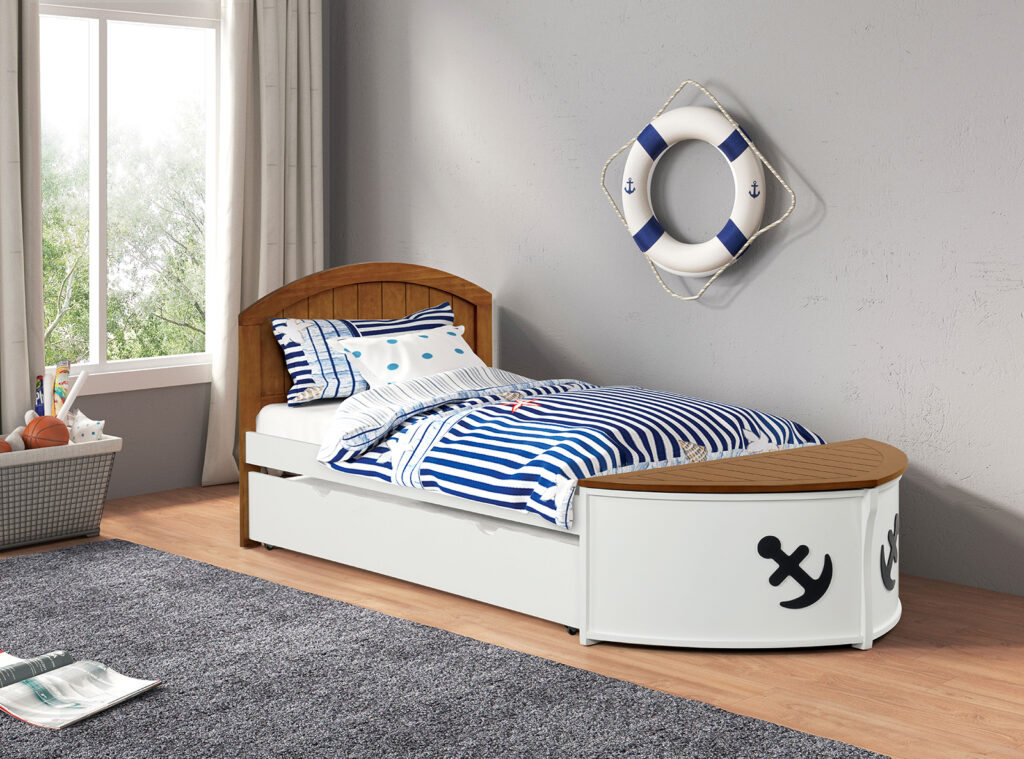 Poseidon Twin Captain Bed, White/Oak