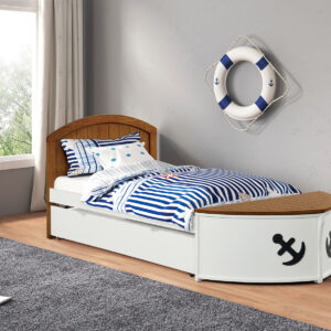 Twin Captain Bed w/ Trundle, White/Oak