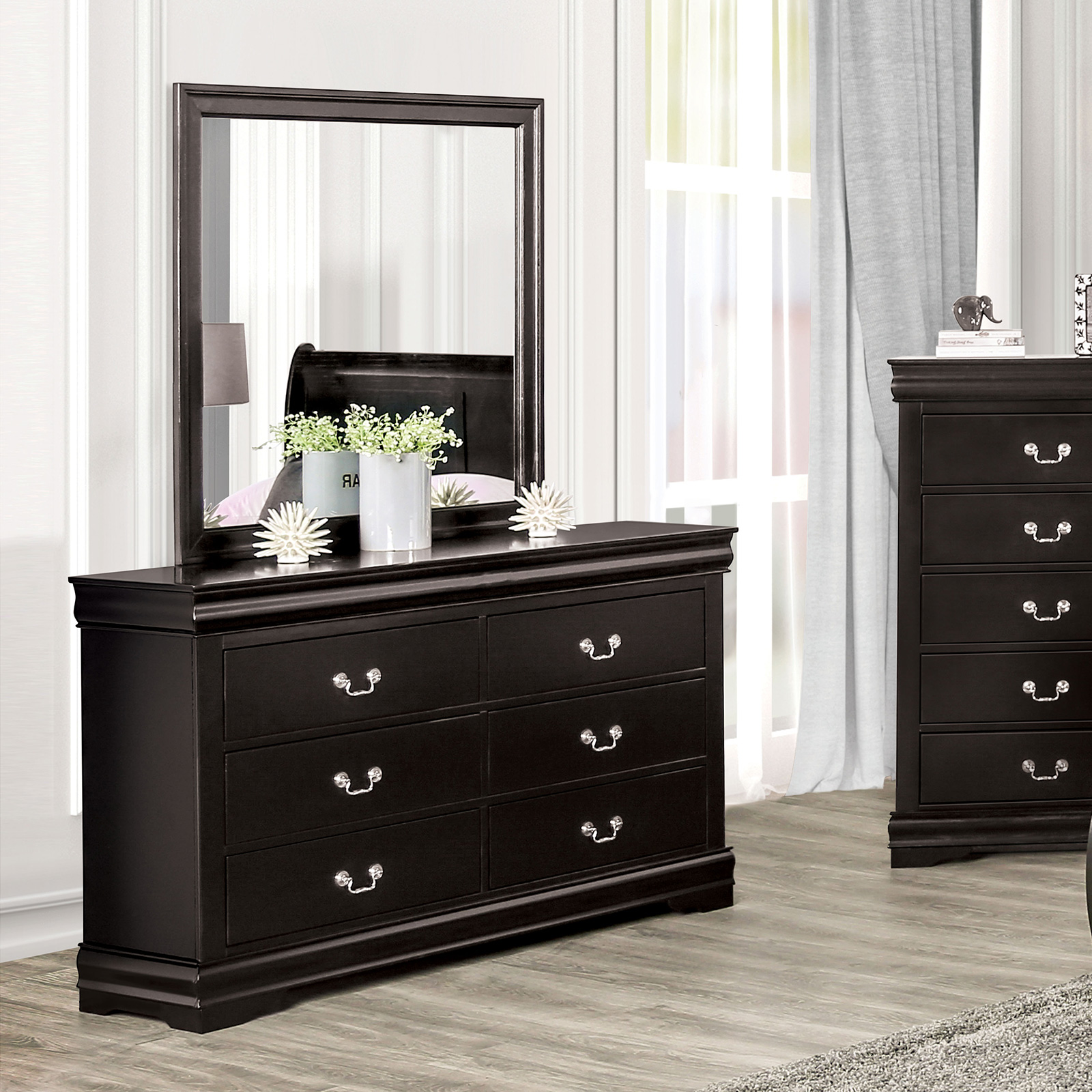 Queen Bed - HB, FB, 4 Pc. Slats Supports, Black
