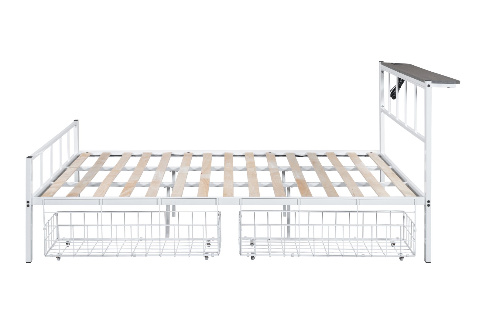 Queen Metal Bed w/ Storage,+Mattress White