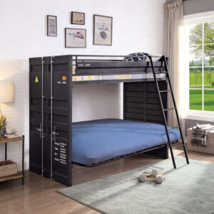 Twin Bunk Bed w/ Futon Base - Ladder, Rails, Guardrail, Slats