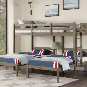 Triple Twin Bunk Bed - HB, FB, Warm Gray